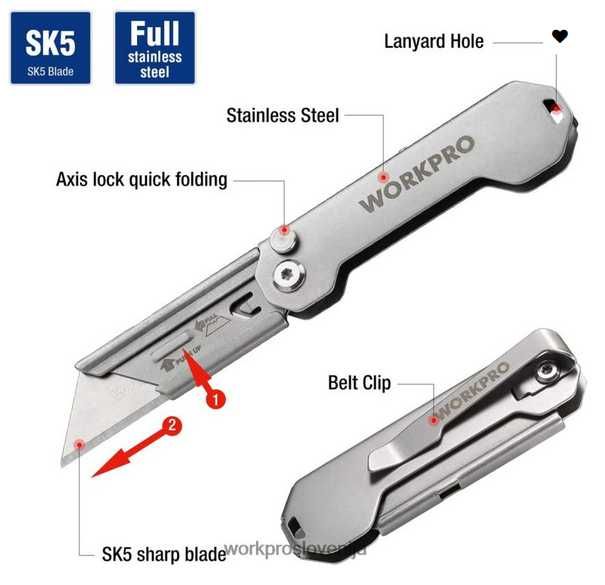 Строительный нож WORKPRO складной быстросменный карманный