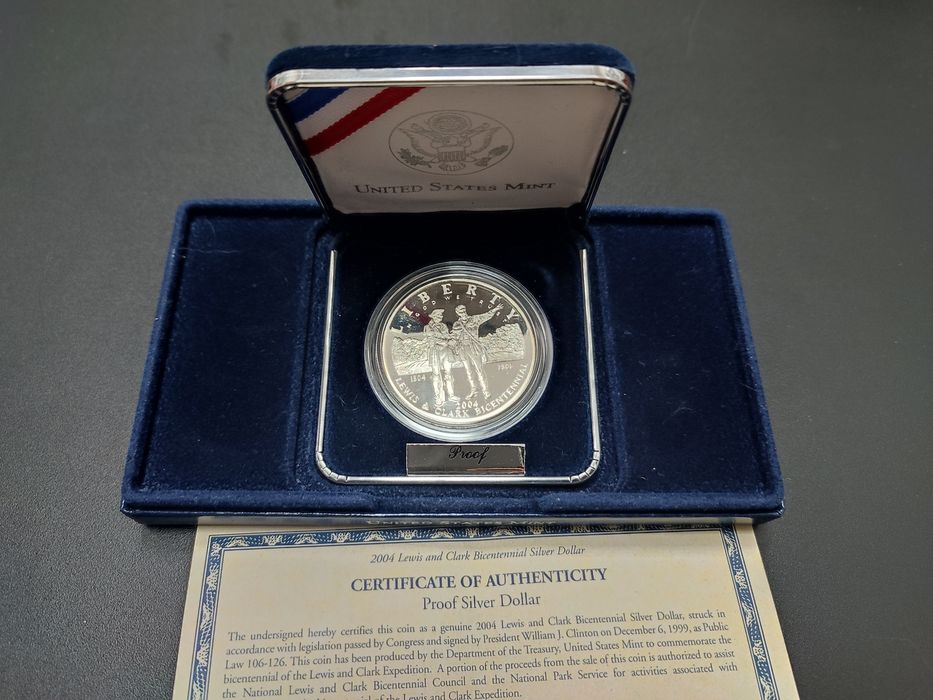 США. 2004р. Льюїс та Кларк. Срібло. Пруф. 900 проба. Сертифікат.