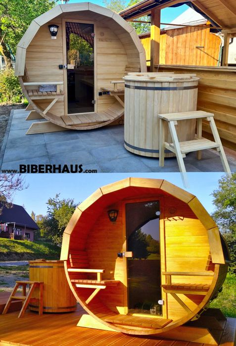 SAUNA Ogrodowa 300 cm + PRZEDSIONEK + GRATIS Beczka 500L + Akcesoria