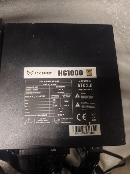 TOP! 3600грн Блок живлення ПК FOX SPIRIT 1000Watt HG1000 80Plus GOLD