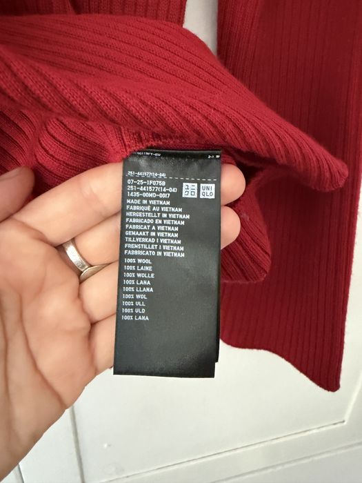 Uniqlo sweter damski 100% wełna L bordowy prążkowany półgolf basic