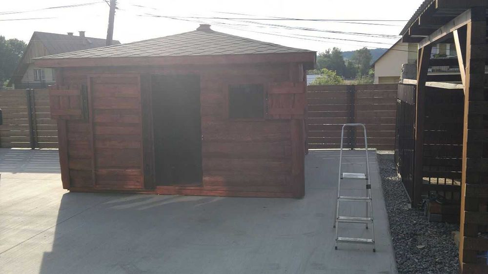 Domek narzędziowy drewniany z pół-bali o wym 325 x 210 cm