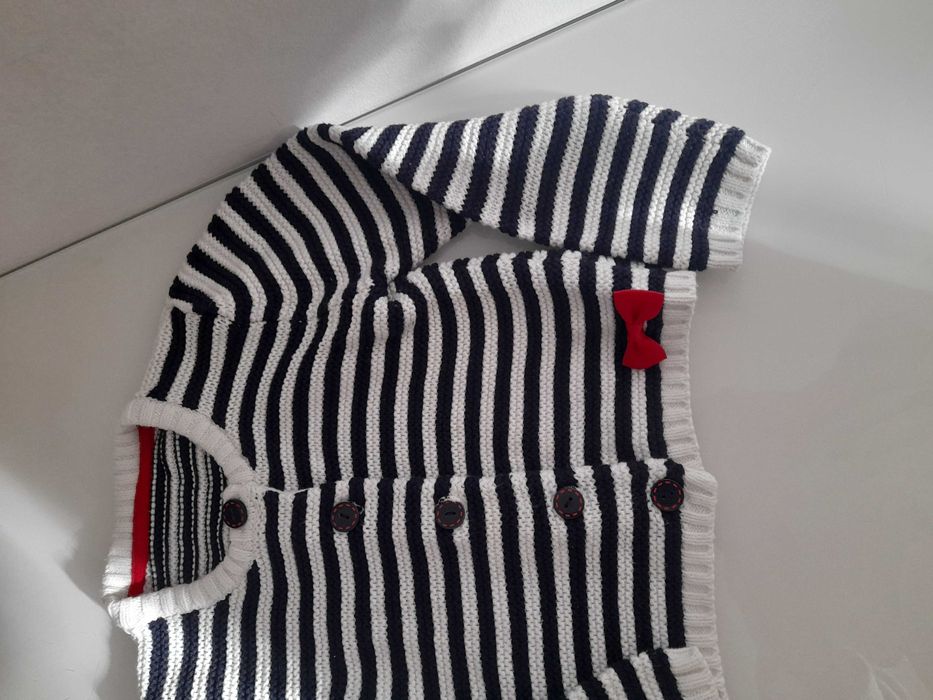 Dunnes uroczy sweterek dla dziewczynki biało granatowy kokardka 4l 104