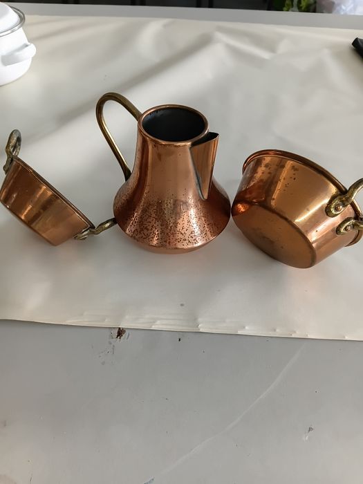 3 peças en cobre (vintage) 1 jarro e 2 mini tachos