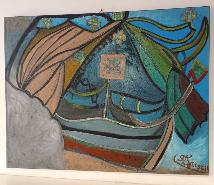 Pintura de Barco Rabelo no Douro
