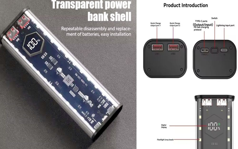 Повербанк корпус на 2,4,6 батареи 21700 PD-быстрая зарядка.