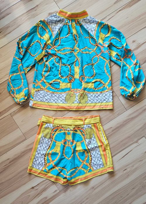 Wzorzysty komplet letni dwuczęściowy boho łańcuchy S 36