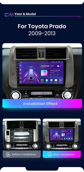Rádio android Toyota Land Cruiser Prado 150 Carplay GPS wifi 2/32GB