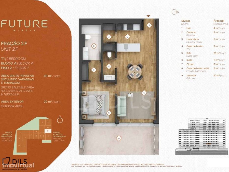 Apartamento T1 com varanda e garagem em Miraflores