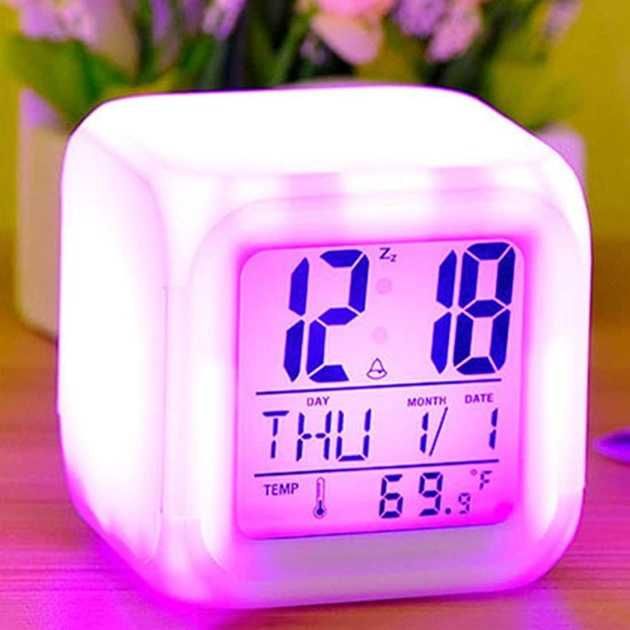 Різнокольоровий Годинник Хамелеон що світиться (будильник нічник+темп)