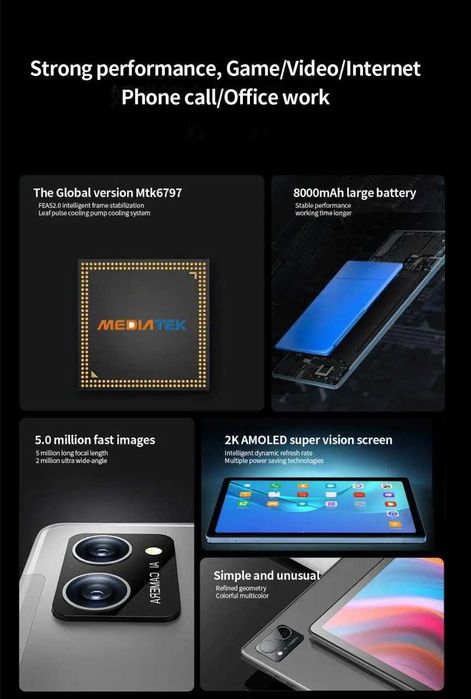 Планшетный ПК BDF P60 4G LTE 10,36 дюйма, 8 ГБ/ 256 ГБ, Android 13