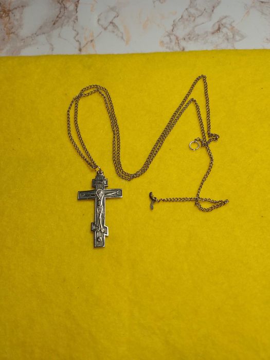 Хрестик срібний на срібному  ланцюжку