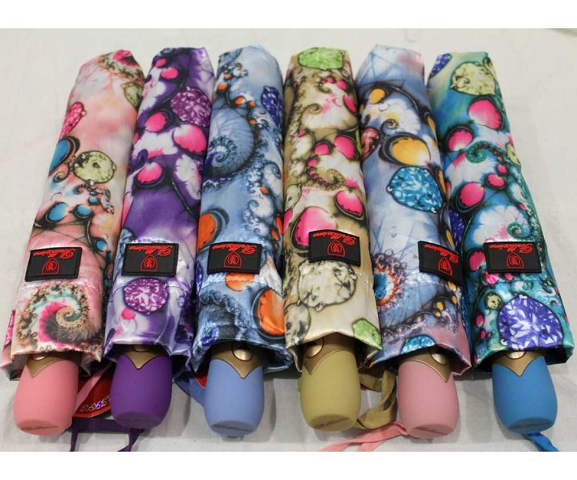 Женские зонты 10 спиц антиветер полуавтомат карбон атлас сатин новые