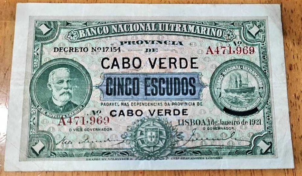 Nota de 5 Escudos Cabo Verde 1921