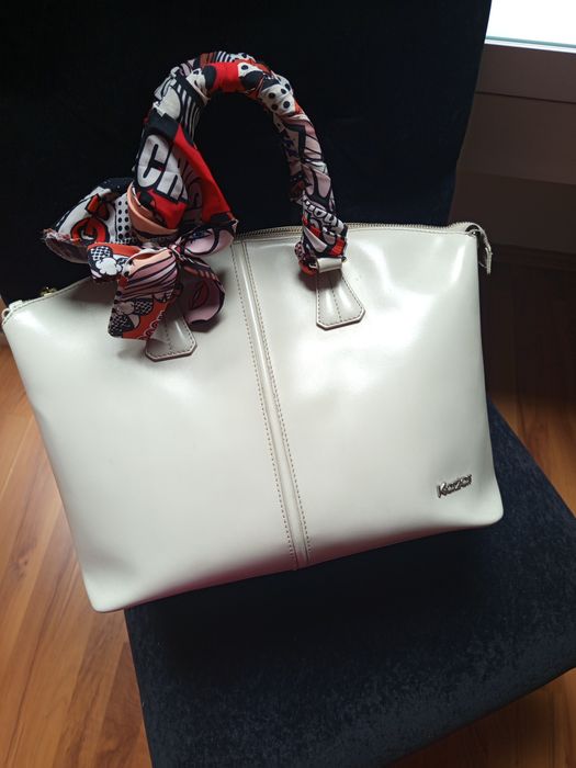 Kazar Torebka shopper szara beżowa nudę skórzana