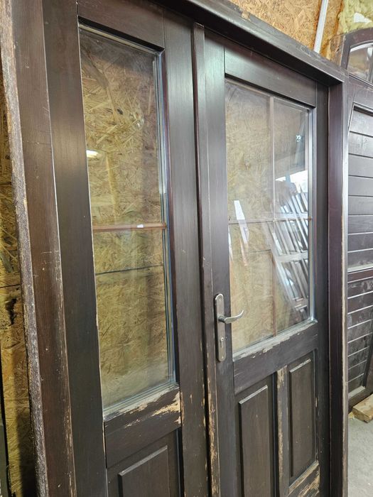 DRZWI Zewnętrzne Drewniane Sosnowe Dwuskrzydłowe Wejściowe 140x210cm