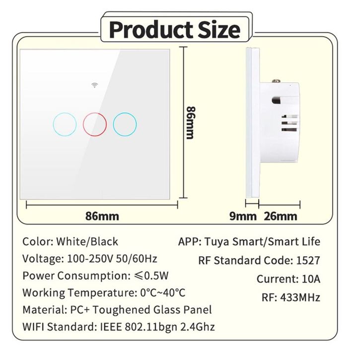 Tuya WiFi Interruptor Inteligente Funciona com Alexa - 1 Gang