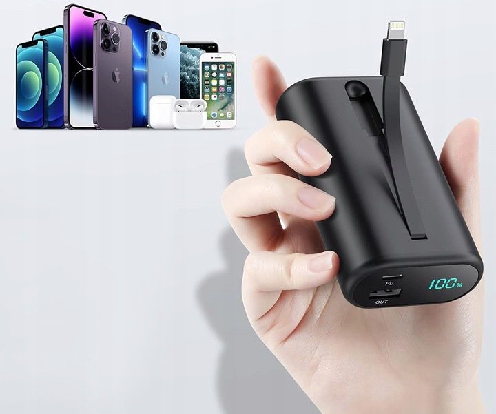 Powerbank Hetp 10800 mAh czarny, z kablem do iPhone