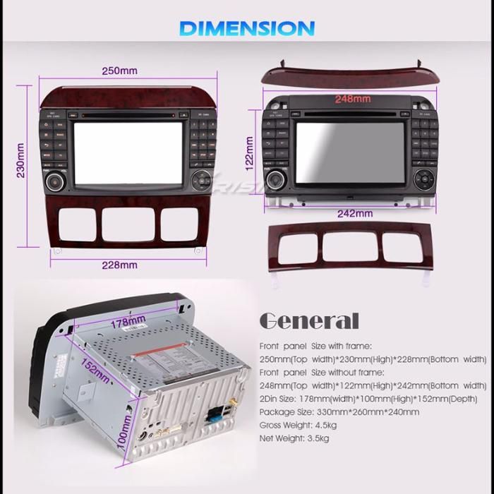 Auto-radio android 14 64GB Mercedes CLASSE S CL W220 W215 Octacore