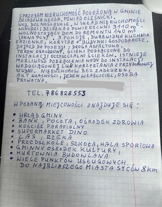 Sprzedam nieruchomość w gminie Dziadowa Kłoda