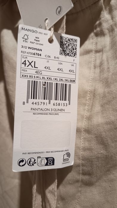 MNG Mango  NOWE  Hiszpańskie luźne spodnie lniane, 100% Len, Roz. 4XL