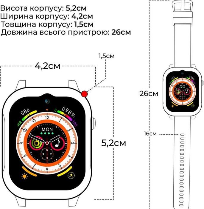 Дитячий смарт годинник К26 з GPS трекером, 4G SIM, Укр. Мовою