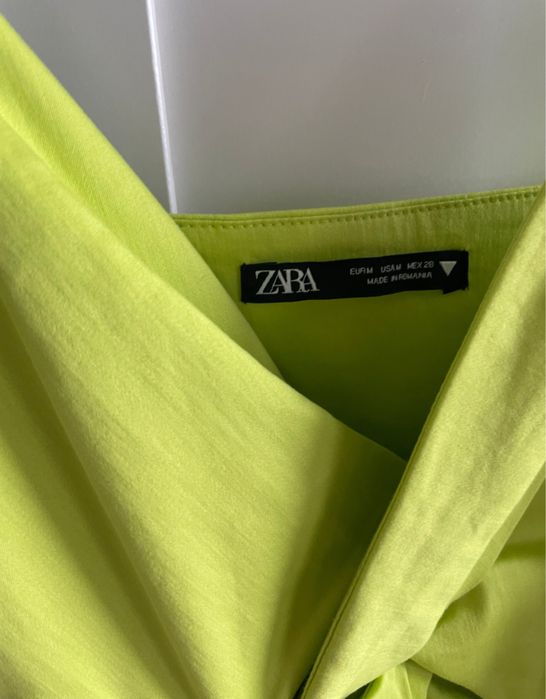 Zara limonkowa sukienka lato impreza wakacje s