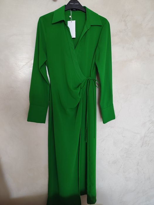 Butelkowa zieleń sukienka maxi mango S długa szykowna Glamour instagir