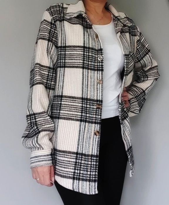 Koszula shacket Shein L damska krata beż/czarny