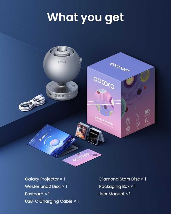 Projektor rzutnik galaktyk gwiazd 2 dyski w zestawie szary