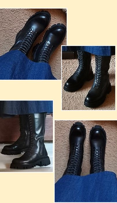 Высокие зимние кожаные сапоги на шнуровке берцы высокие Miraton