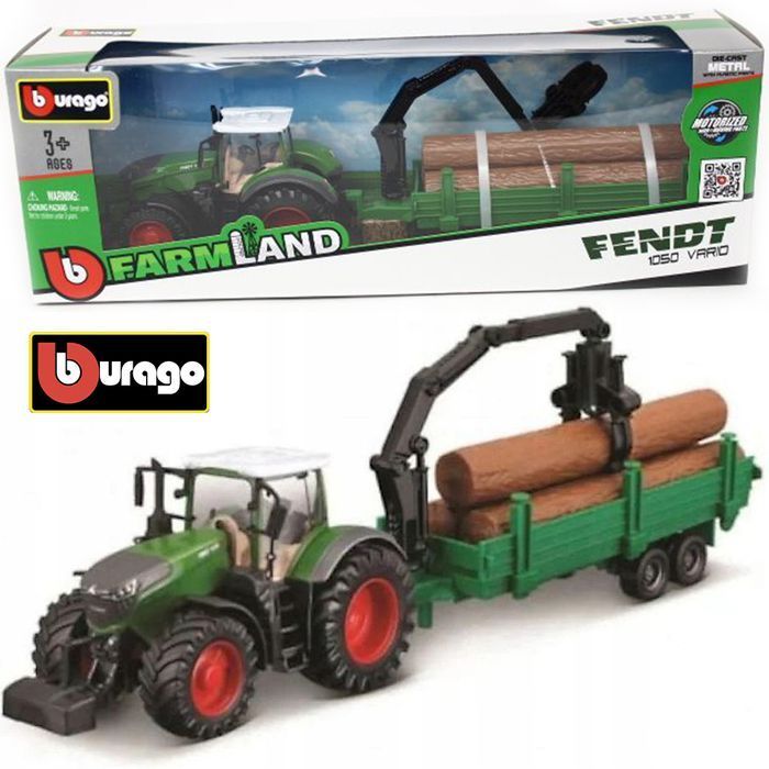 Bburago Tractor Fendt 1050 Vario With Tree Forwarder 10Cm Bburago Nowa Nieużywana