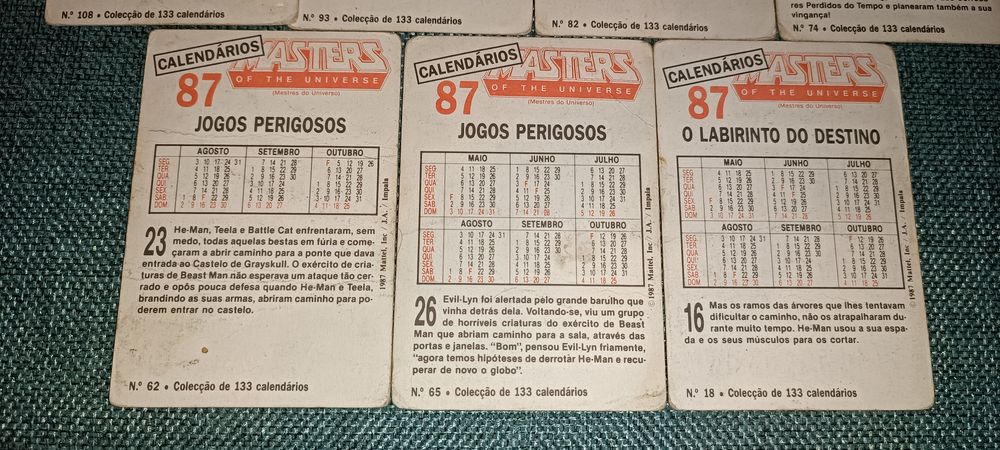 Antigos 7 calendários de bolso Masters of the Universe 1987