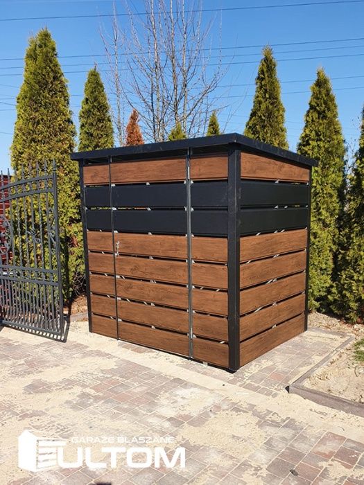 Wiata śmietnikowa blaszana, schowek na pojemniki na śmieci, śmietnik