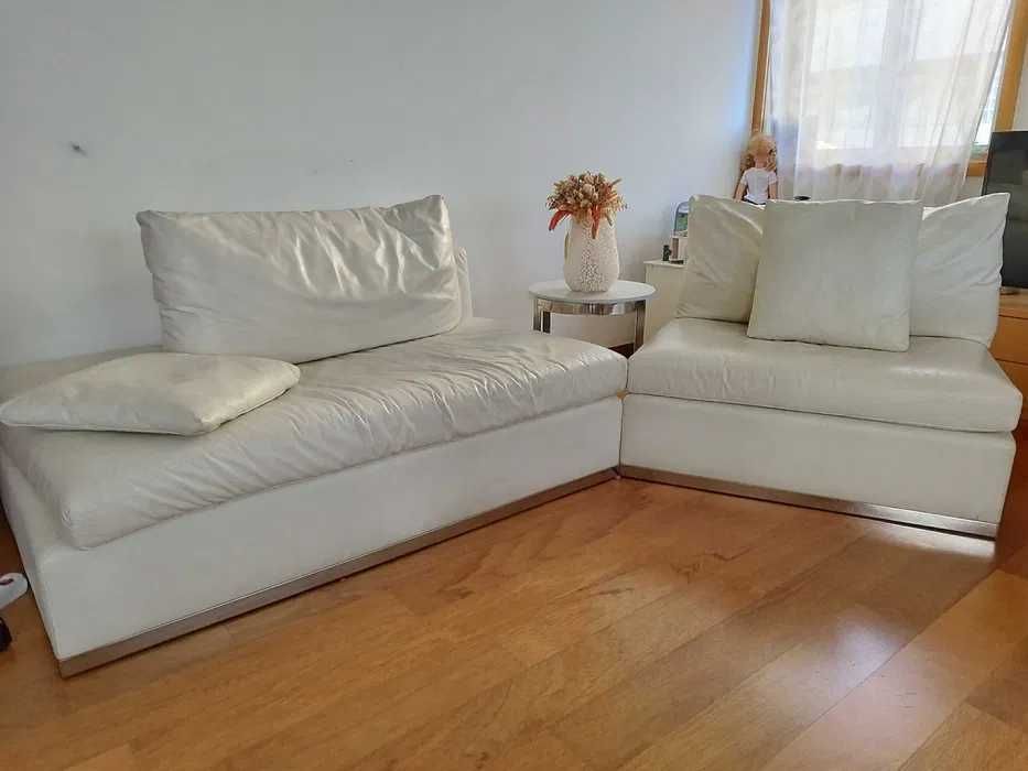 Sofá modular de pele genuína branco