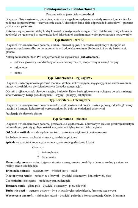 Notatki z ZOOLOGII kierunek Biotechnologia