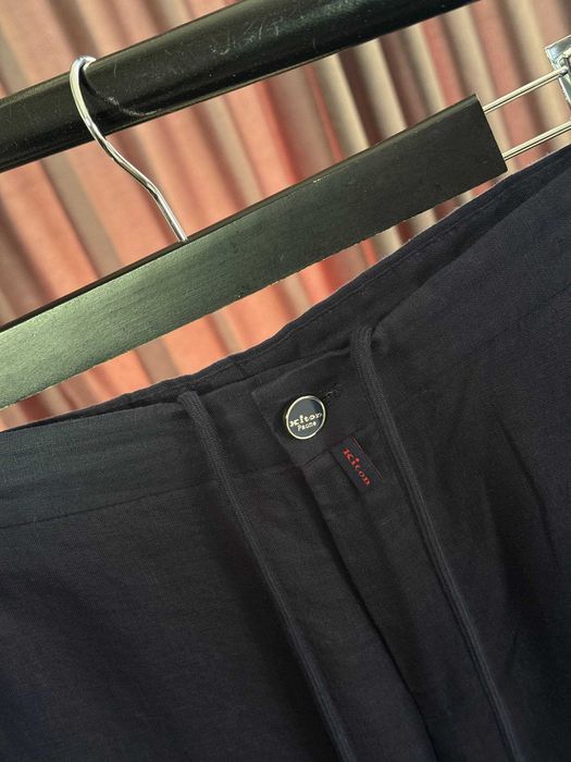 Мужские льняные брюки Kiton классические синие штаны Китон натуральный лен d096
