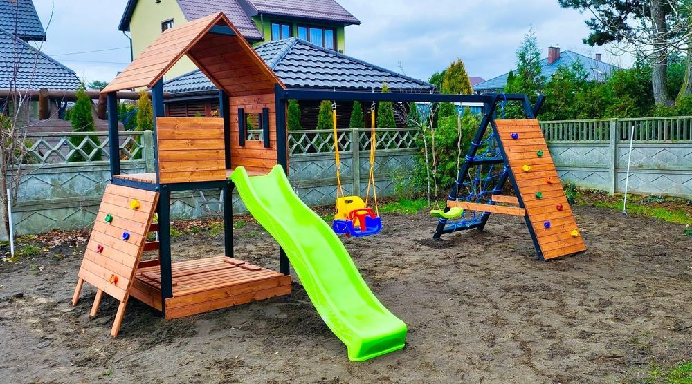 Drewniany Plac Zabaw - PROMOCJA - Gapcio - Domek - Huśtawka
