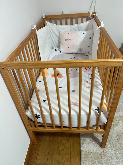 Cama de grades + colchão + conjunto edredão