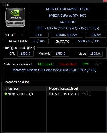 MSI RTX 3070 GAMING X TRIO 8GB, a funcionar perfeitamente