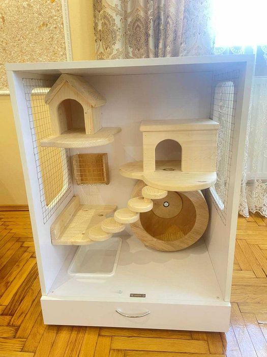 Клітка-вітрина для шиншили, дегу, білок | Дерево + сітка | 90×60×40 | Повний комплект