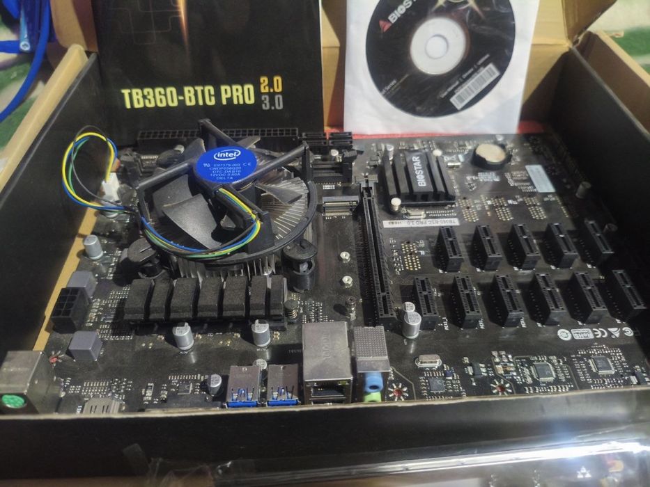 biostar tb360 btc pro 3.0 + intel pentium dualcore g5420 trai + 10Шт Райзер PCI-E x1 to 16x 60cm USB 3.0 Cable SATA to 6Pin Power