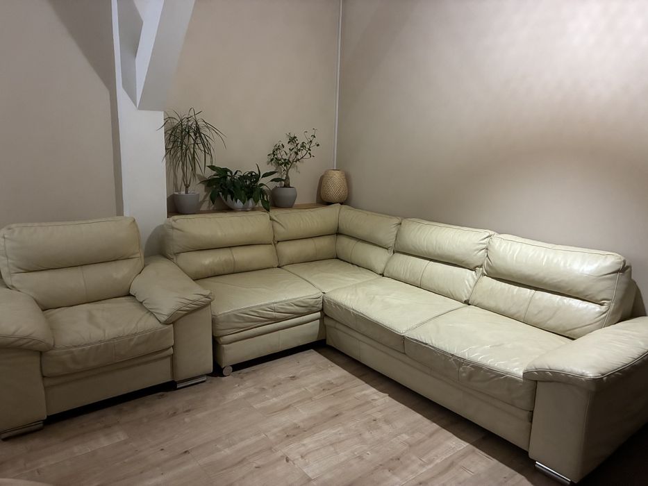 Narożnik ze skóry naturalnej + fotel