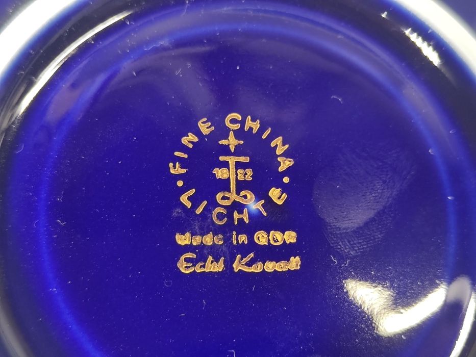Lichte Fine China trio zestaw śniadaniowy, filiżanka, kobalt NRD / DDR