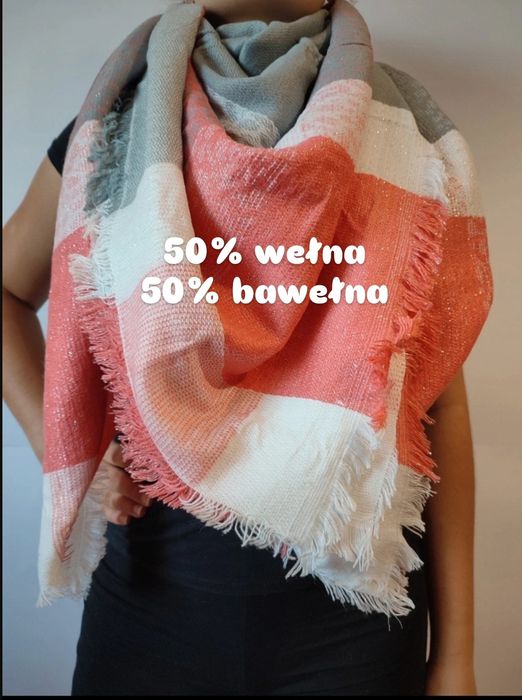 Szalik chusta 50% wełna 50% bawełna ciepły pomarańczowy