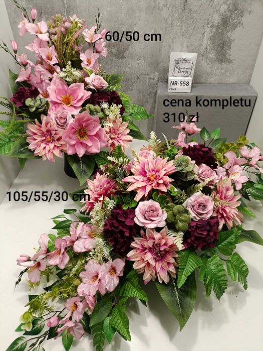 zestaw nr 558 wiązanka bukiet komplet kompozycje kwiatowe na cmentarz grób pomnik dekoracje nagrobne