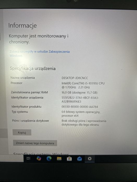 Laptop lenovo thinkpad T14 16GB RAM, 237 GB pamiec