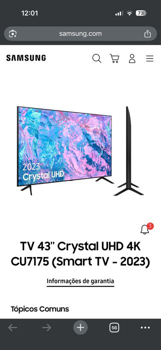 Smart TV Samsung 43" 4K Crystal UHD - Como Nova
