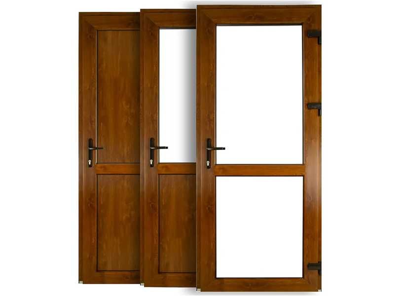 Drzwi Zewnętrzne Wejściowe PCV Sklepowe do Biura Domu 90x200 Złoty Dąb