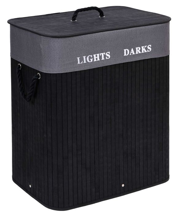 Kosz bambusowy na pranie 100L 2 komory czarno-szary FSC